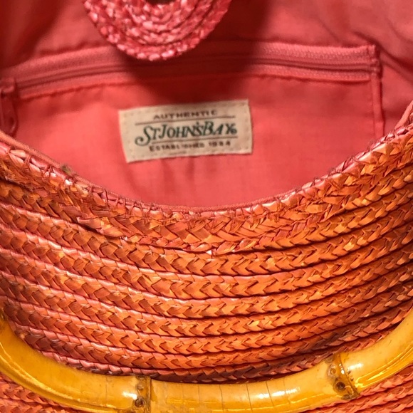 Vintage St John’s Bay’s Pink Straw Purse With Bamboo Handles. - Picture 9 of 10